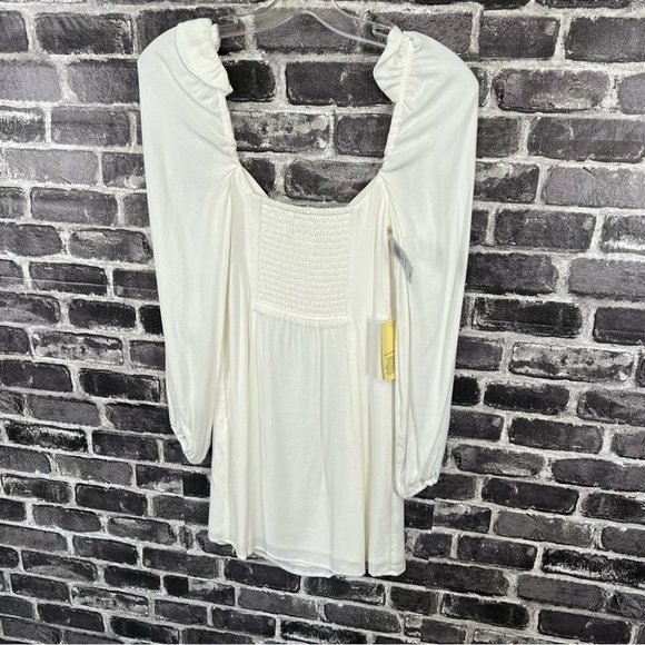 Aritzia Wilfred Novella Dress Mini Puff Sleeve - LIGHT BIRCH BOULEAU PALE - Picture 4 of 11